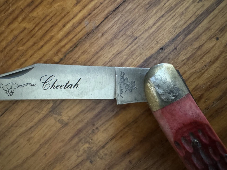 Vintage Frost Cutlery “Cheetah” Folding Pocket Knife Japan 5” Closed Wood Handle - Image 1 of 4
