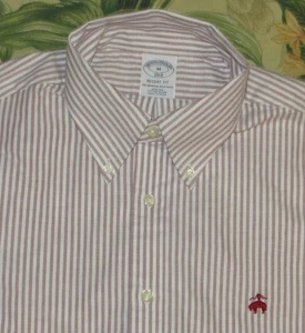 $98 Camisa BROOKS BROTHERS Bengala Rayas Elastizada Mezcla de Algodón Abotonada M Nueva con Etiquetas - Imagen 1 de 3