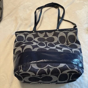 NWT COACH Signature Blue Denim With Leather Trim Shoulder Bag #F12547 - Picture 1 of 7