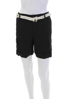 Pantalones Cortos de Carga Theory Mujer Lino Cuerda Cinturón Puños Dobladillo Negro Talla 10 Foto 1 de 4