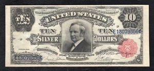FR. 299 1891 $10 “TOMBSTONE” SILVER CERT. “TREASURER COURTESY AUTOGRAPH” XF - Picture 1 of 2
