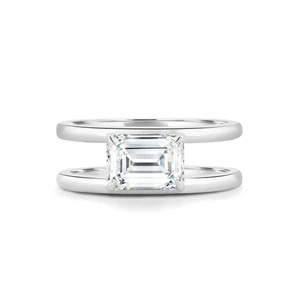 Anillo de boda semi montura para mujer corte esmeralda ajuste platino liso 950 tallas 6 6,5 - Imagen 1 de 7