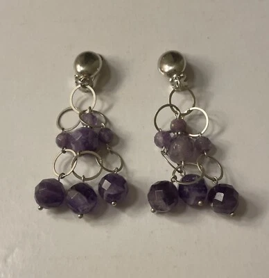 Orecchi a Clip in Argento 925 e Ametiste - Immagine 1 di 4