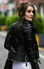 Veste femme en cuir peau d'agneau - véritable véritable coupe mince veste de motard moto