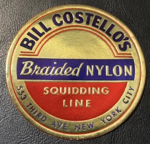BILL COSTELLO’S SQUIDDING LINE SPOOL LABEL Vintage Embossed Foil - Picture 1 of 1