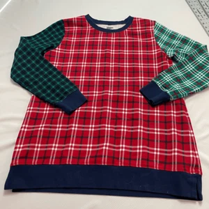 Lands End Serious Sweats Plaid Colorblock Sweatshirt Size Medium - Picture 1 of 10