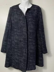 Eileen Fisher Crosshatch Open Front Blazer Coat-Organic Cotton Blend Size L - Afbeelding 1 van 9