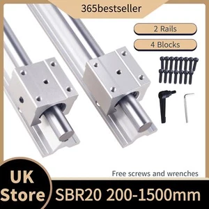 2xLinear Rails SBR20 Guide Shaft Rod L200-1500mm + 4Pcs SBR20UU Block Bearing - Picture 1 of 25