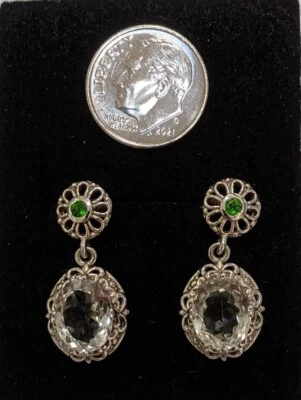 Green Sillimanite & Russian Diopside Earrings 5.67 Cts Drop/Dangle SS 925 - Image 1 of 4