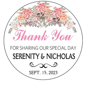 BOHO PEACH BLUSH PINK PEACH FLORAL WEDDING FAVOR STICKER THANK YOU LABELS - Picture 1 of 1