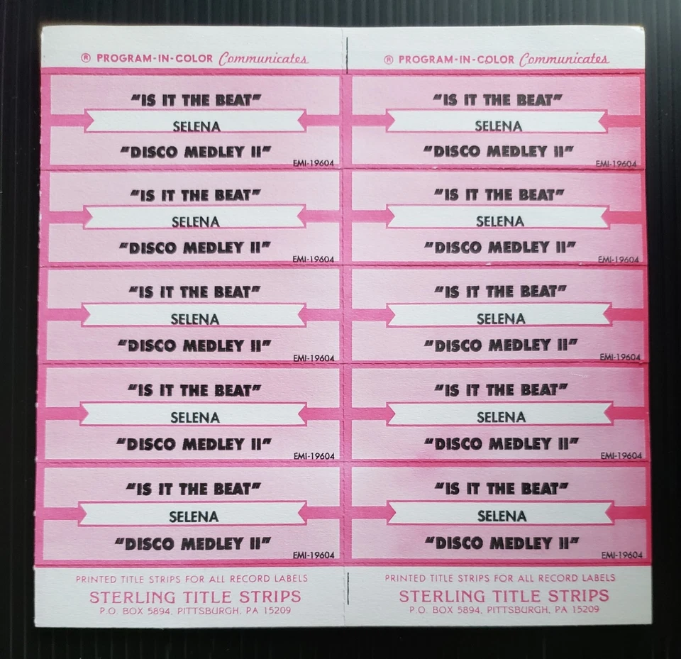 Full Sheet Juke Box Sterling Title Strips Selena Is It the Beat/Disco Medley II - Image 1 of 1