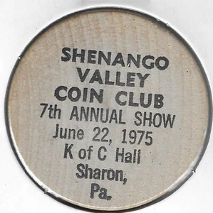 1975, Shenango Valley Coin Club 7th Show, Sharon, Pennsylvania, Wooden Nickel - Bild 1 von 2