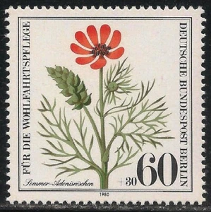 Alemania Berlín #9NB173 en estado bastante bueno MNH - 1980 60pf + 30pf Faisán de verano, flor silvestre - Imagen 1 de 1