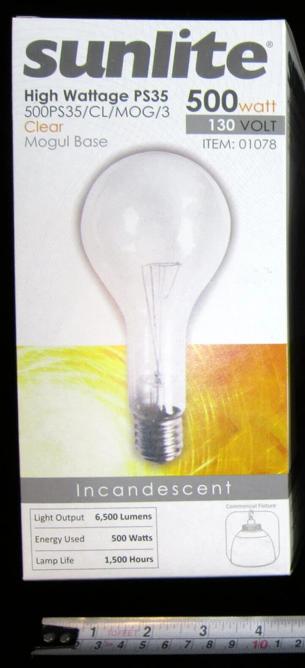 SUNLITE 500PS35/CL/MOG/3 500W 130V CLEAR Mogul Base LIGHT BULB 6500 Lumens - Image 1 of 4
