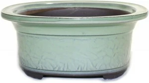 Japonés Bonsai Olla Banko Yaki Verde Oribe Glaze Ovalado Hecho en Japón - Picture 1 of 5