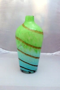 Murano Venetian Glass Green-Blue Vase Mid-Century Striped Abstract Ornament - Picture 1 of 8