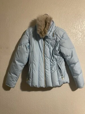 Chaqueta Baby Phat Mujer Talla Mediana Plumón Y2k Vintage Azul Imitación Piel Borde Rara Foto 1 de 4