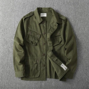 Retro Herringbone Twill (HBT) Military Vietnam Jungle Safari M65 LS Shirt Jacket - Picture 1 of 12