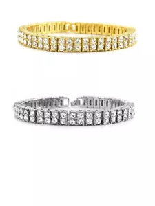 Men's Silver Yellow Canary Finish 2 Row Diamond Simulate Crystal Bracelet 8.75" - Picture 1 of 4