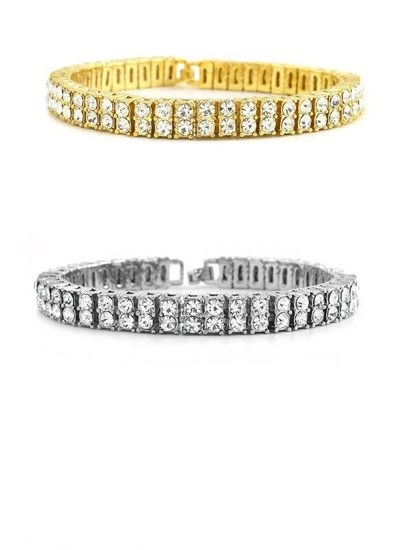 Men's Silver Yellow Canary  Finish 2 Row Diamond Simulate Crystal Bracelet 8.75" - Image 1 of 1