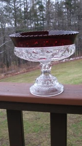 EAPG Kings Crown Ruby Stained Large Open Compote Ruby Thumprint - Picture 1 of 6