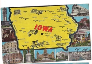MAPPA IOWA molte foto vedute treno navi Des Moines stato lino cartolina 1945 - Foto 1 di 2