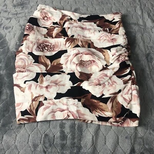 Nuevo con etiquetas Minifalda Express Cintura Alta Floral Mezcla de Lino Asimétrica Acanalada Talla XS - Imagen 1 de 10