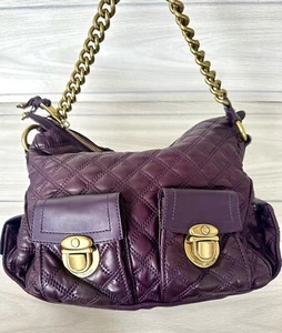Marc Jacobs Gold Chain Quilted Buttery Soft Leather Purple Lg $450Hobo Bag ITALY - Picture 1 of 24