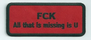 F_CK - ALL THAT IS MISSING IS U - IRON ON PATCH - Picture 1 of 1