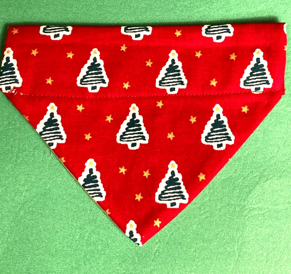 Over Collar Slide On Pet Dog Cat Bandana Scarf CHRISTMAS LITTLE TREES  XSMALL - Image 1 of 1