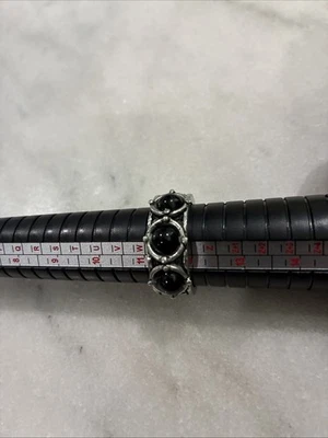 The Alchemy Carta England Gothic Silver Tone Ring Size 12 (3 Black Stones) USED - Image 1 of 4