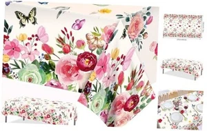 2Pcs Spring Floral Butterfly Party Tablecloth Disposable Watercolor Rose - Picture 1 of 8