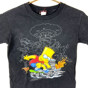 Vintage Y2K Bart Simpson Skate-broad T-Shirt Youth Small Black - Picture 1 of 4