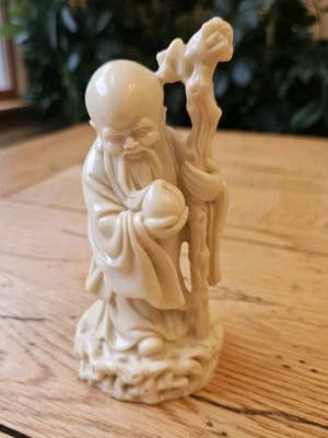 Figura asiática de colección Shou Xing/Jurojin dios de la longevidad resina melocotón y bastón Foto 1 de 4