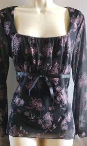 VTG 90’s Y2K Fashion Bug Mesh Top Babydoll Fairy Coquette Size L Floral Pink - Picture 1 of 9