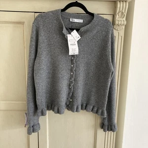 Zara Grey Ruffle Cardigan - Picture 1 of 6