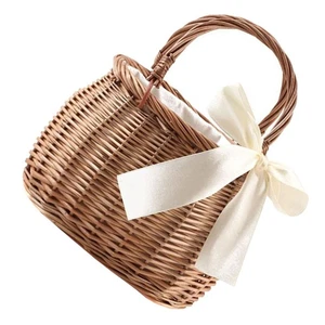 Wicker Flower Basket Woven with Flowers Floral Tote Bag - Picture 1 of 12