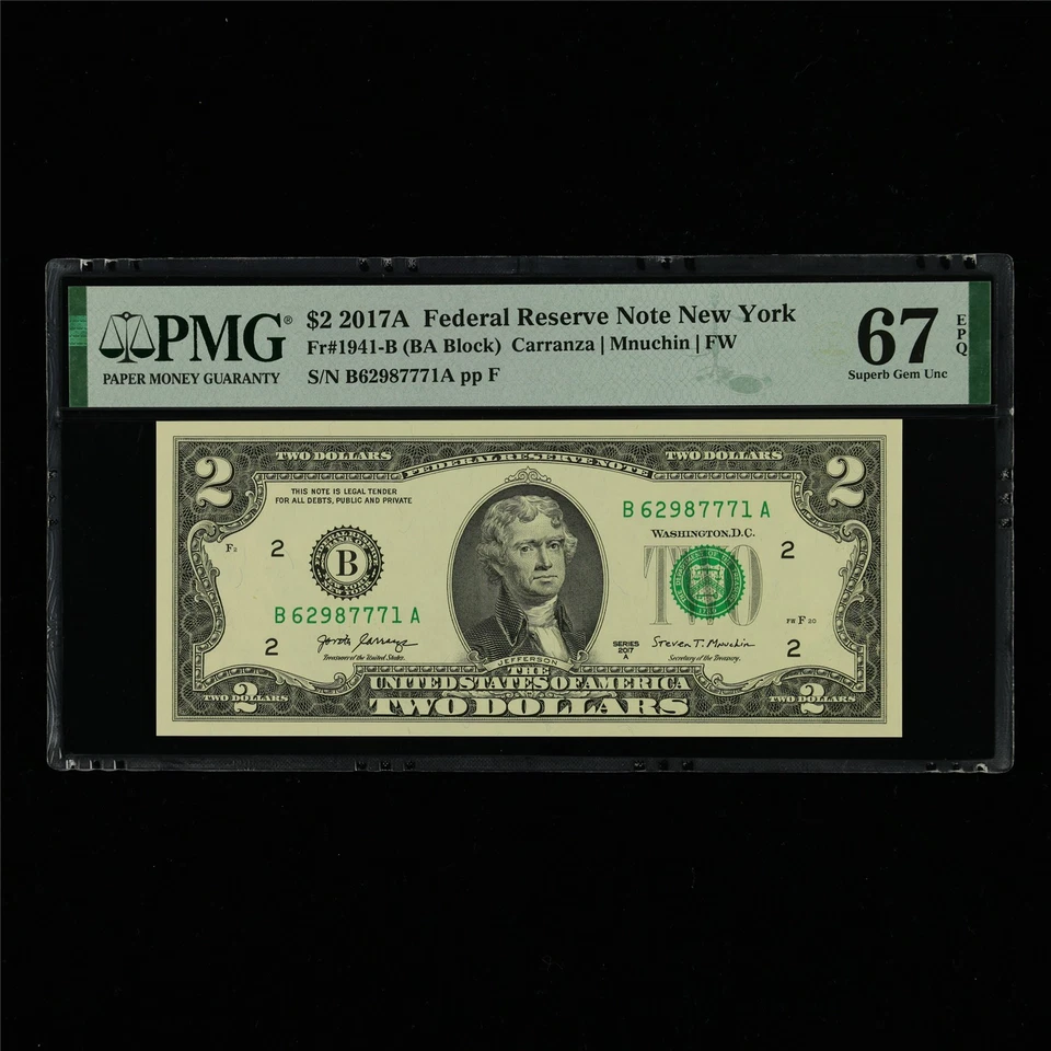 2017AFederal Reserve Note New York 2Dollars Fr#1941-B PMG 67EPQ Superb Gem UNC - Image 1 of 4