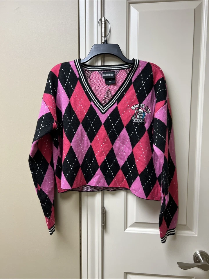 Monster High - Suéter Argyle Negro y Rosa - Tema Caliente - Recortado - Mediano  Foto 1 de 4