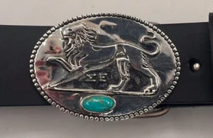 Classic " Lion's Majesty " Sterling silver and turquoise belt buckle. .925 - Picture 1 of 2
