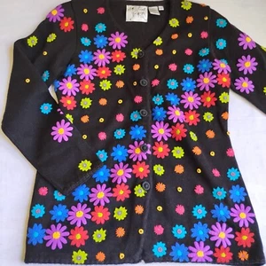 Michael Simon Sweater Small Embroidered Cardigan Cottage Granny Vintage 90 Retro - Picture 1 of 14