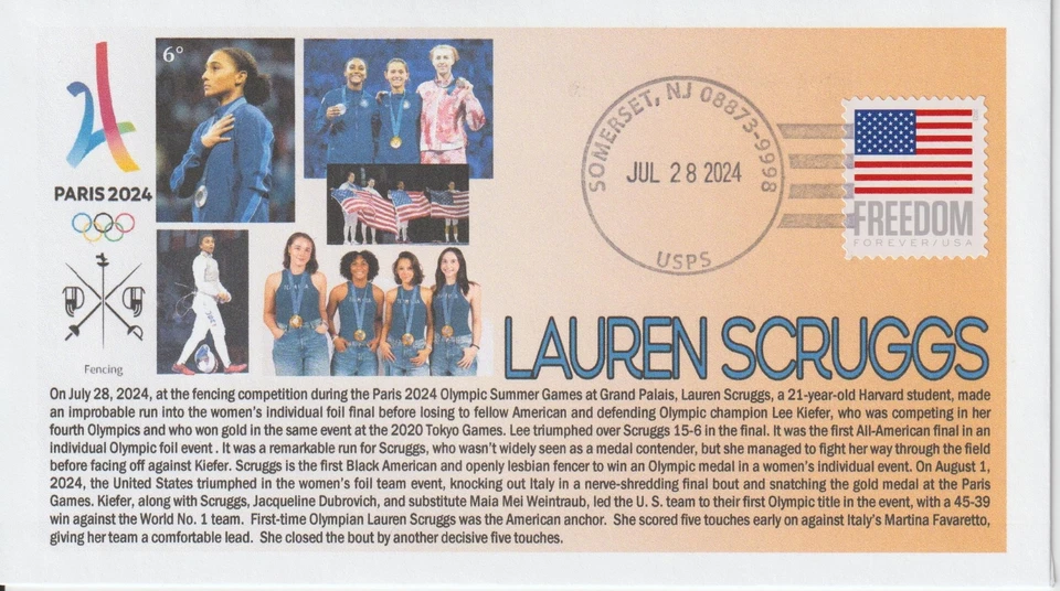 6° Cachets Paris 2024 Olympics Lauren Scruggs Team USA Fencing Gold Medal - Image 1 of 1