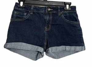 Justice Girls Size 12 1/2 Denim Dark Blue Jean Shorts Pockets Cotton - Picture 1 of 8
