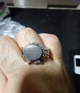 HeavyThick Sterling Silver ( 950 ) Men Ring (ENGRAVED BLACK JADE STONE) يشم أسود - Picture 1 of 24