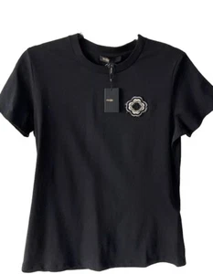 Maje Black Tee Embroidered & Beads Clove Patch Size 1/ Small - Picture 1 of 7