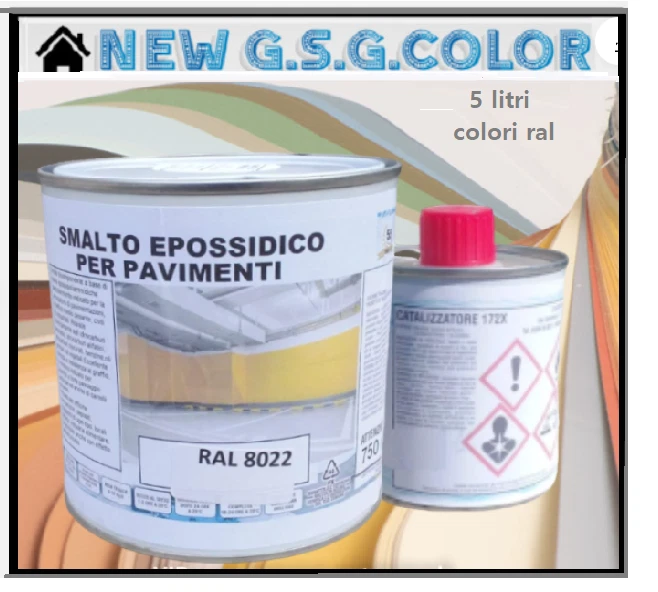 SMALTO EPOSSIDICO BICOMPONENTE VERNICE PER PAVIMENTI COLORI RAL 4  + 1  LITRI - Immagine 1 di 1