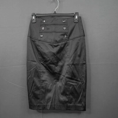 BCX Women Skirt Junior 1 Black Satin High Waist Pencil Steampunk Retro Glam Chic - Image 1 of 4