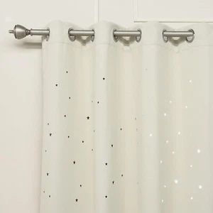Best Home Fashion Beige Gormmet Blackout Curtains 52in W X 84in L Star Cut Out - Picture 1 of 3