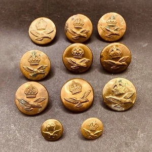 Brass RAF Buttons x 11 Various Vintage Makers Two Sizes 22mm x 9 & 13mm x 2 - Picture 1 of 23