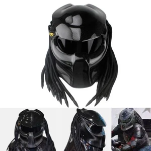 Black Predator Rapid Full Face Carbon Fibre Motorcycle Bike Helmet Free Sunvisor - Picture 1 of 16